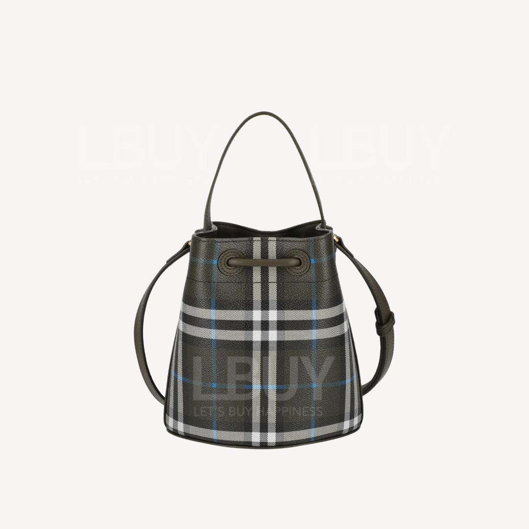 Burberry 迷你格紋抽繩水桶包 黑色