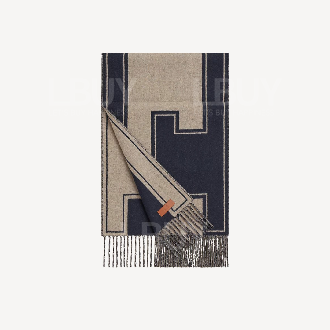 Hermes Casaque Clefs de H Scarf 海軍藍色 米色 全羊絨圍巾頸巾