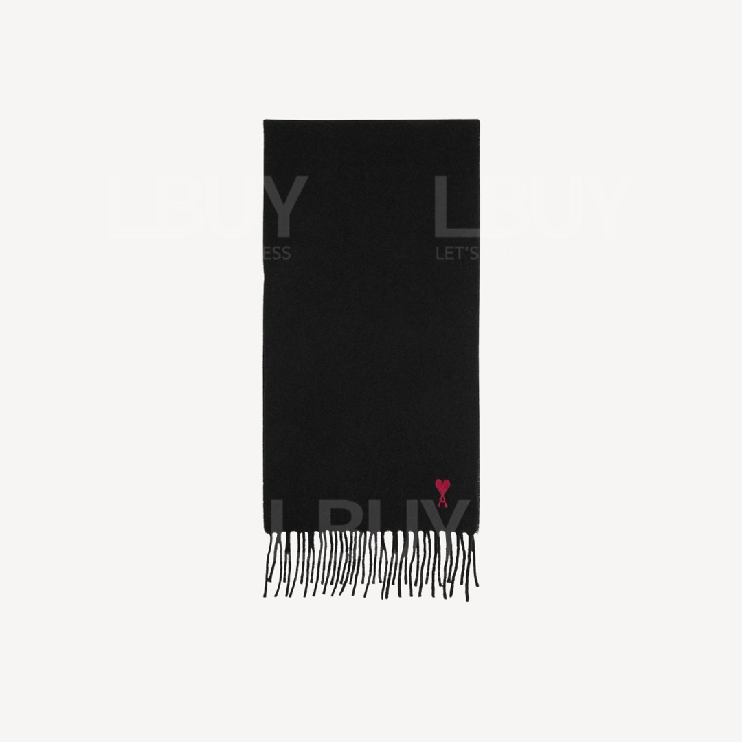 Ami Paris 全羊絨黑色紅心頸巾