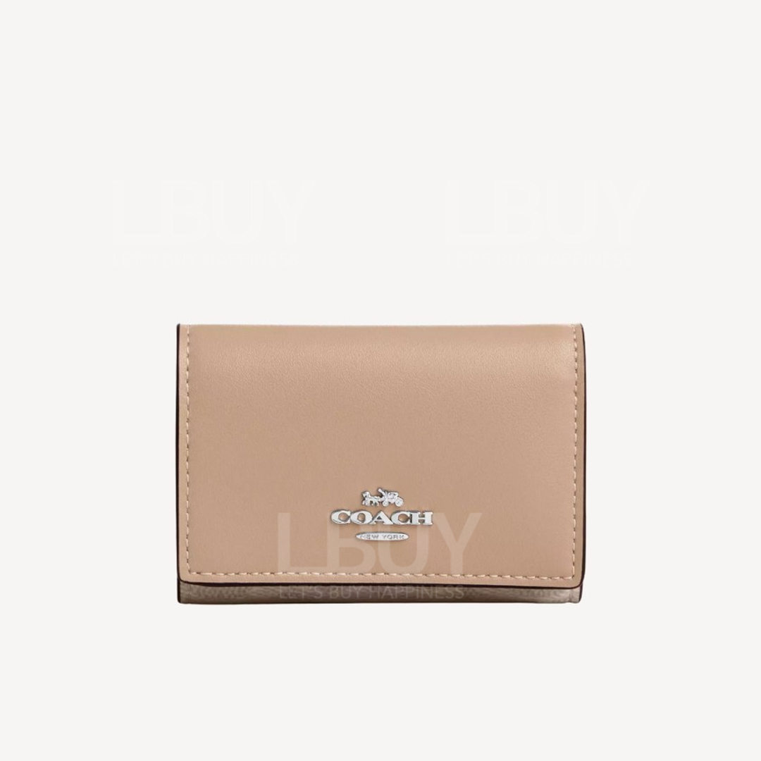 Coach Micro Wallet In Signature Canvas 沙色 灰褐色