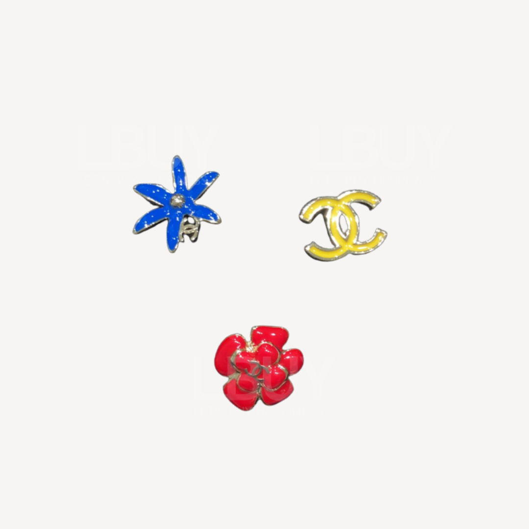Chanel CC Logo 山茶花彩色3件套耳環 ABH304