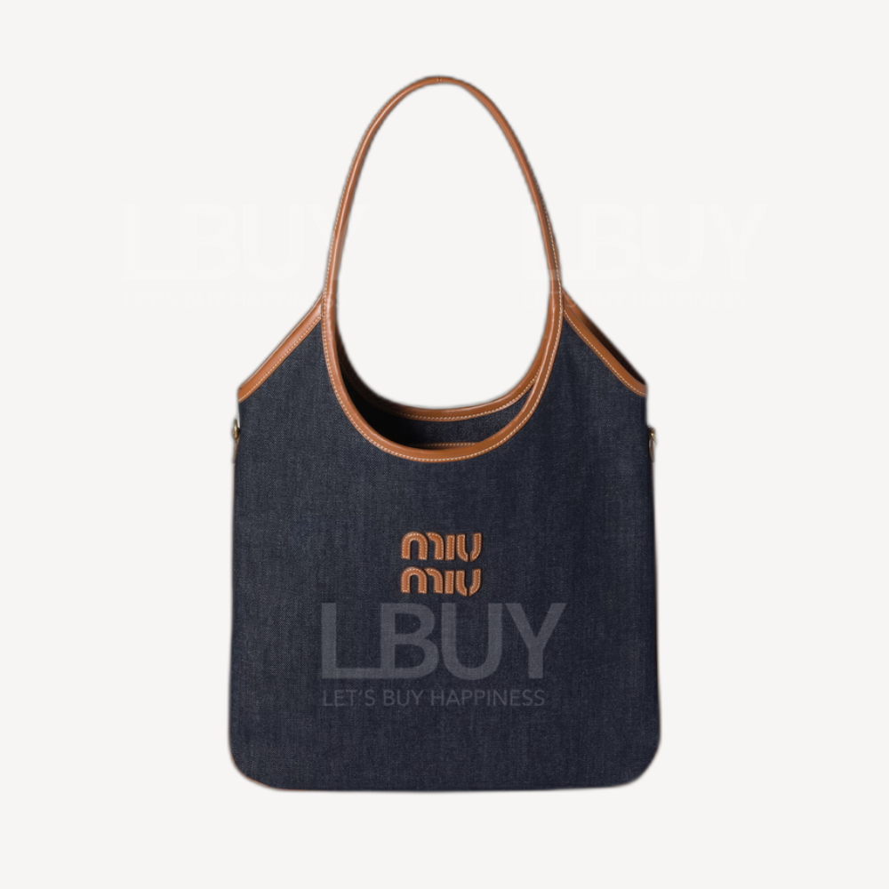 Miu Miu Ivy Hobo Denim/Leather Bag Blue Brandy