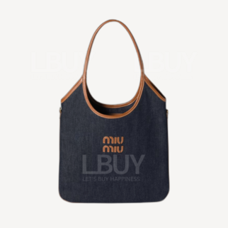 Miu Miu Ivy Hobo 牛仔布和皮革手袋 蓝色 白兰地色