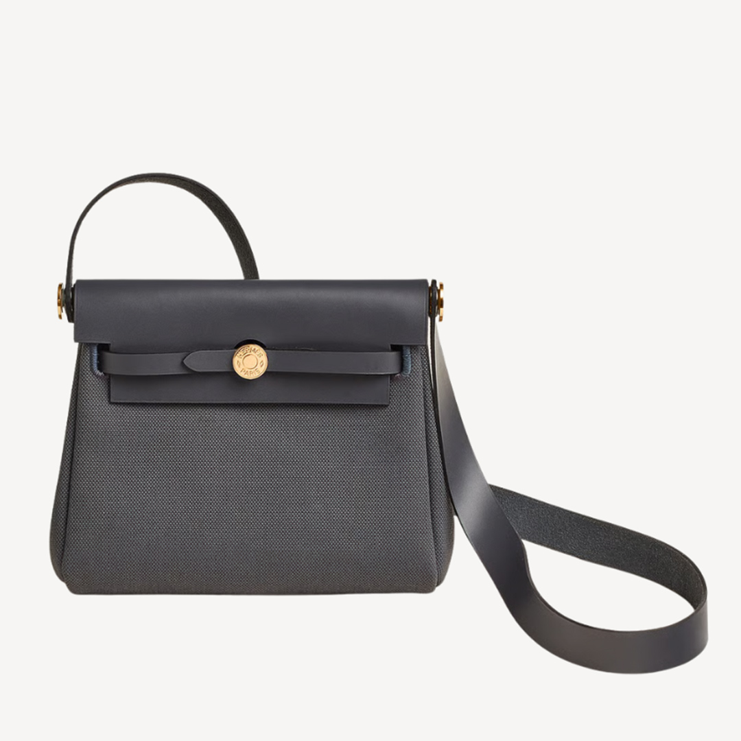Hermes Herbag Zip 20 Bag Slate Grey Gold Buckle