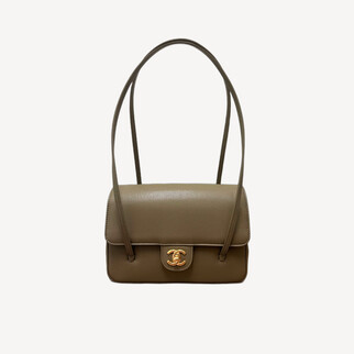 Chanel Preppy Coco 22cm小号亮面粒纹小牛皮长手柄单肩袋 大象灰色 AS6130