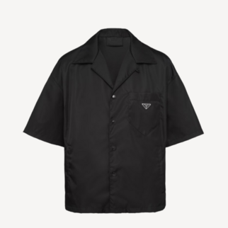 Prada Re-Nylon 銀色三角形標誌 黑色短袖恤衫 SC449