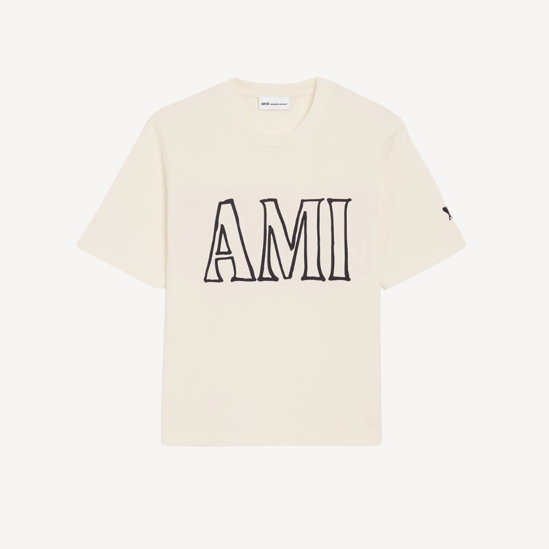 Ami Paris Print Boxy Fit 全棉前後 Logo T-Shirt 奶油白色 中性