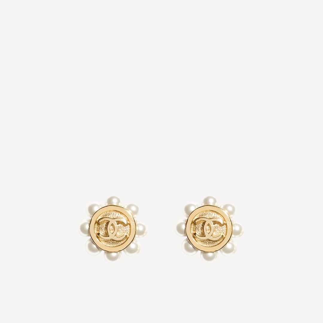 Chanel Gold CC Logo Glass Pearl Earrings ABH145