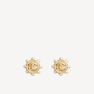 Chanel 金色CCLogo 玻璃珍珠耳環 ABH145